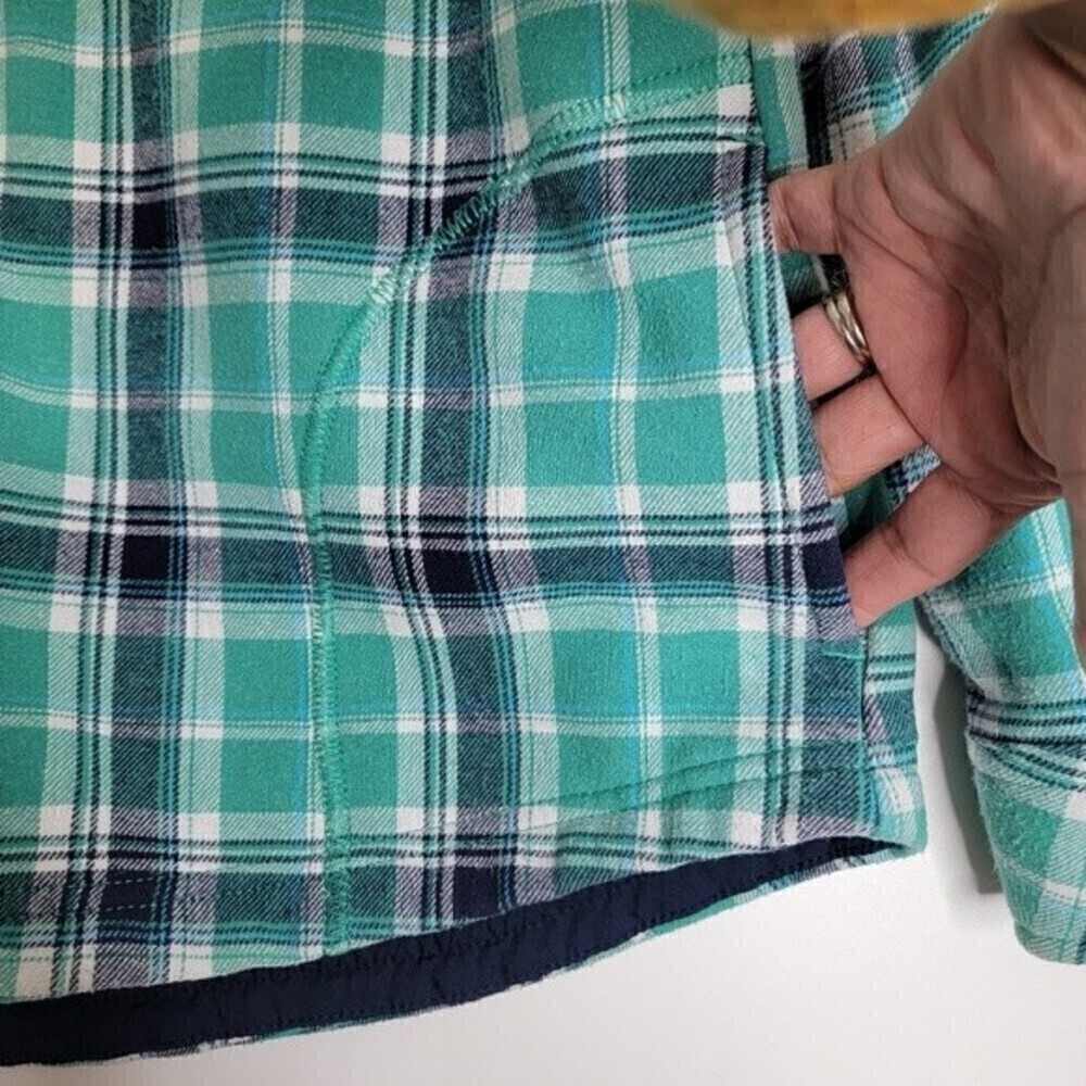 3 X 25 ORVIS women's flannel plaid shirt jacket blue teal size midium shacket - Picture 4 of 13